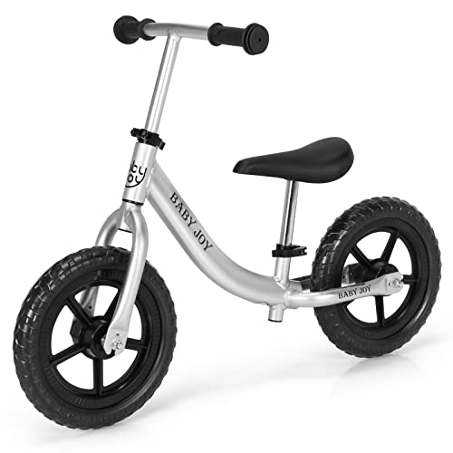 BABY JOY Kids Balance Bike, No Pedal Training Bicycle with Adjustable Handlebar & Seat, 12” Puncture-Proof EVA Tires, Lightweight Balance Bike for Toddlers and Kids Age 3-5 Years Old