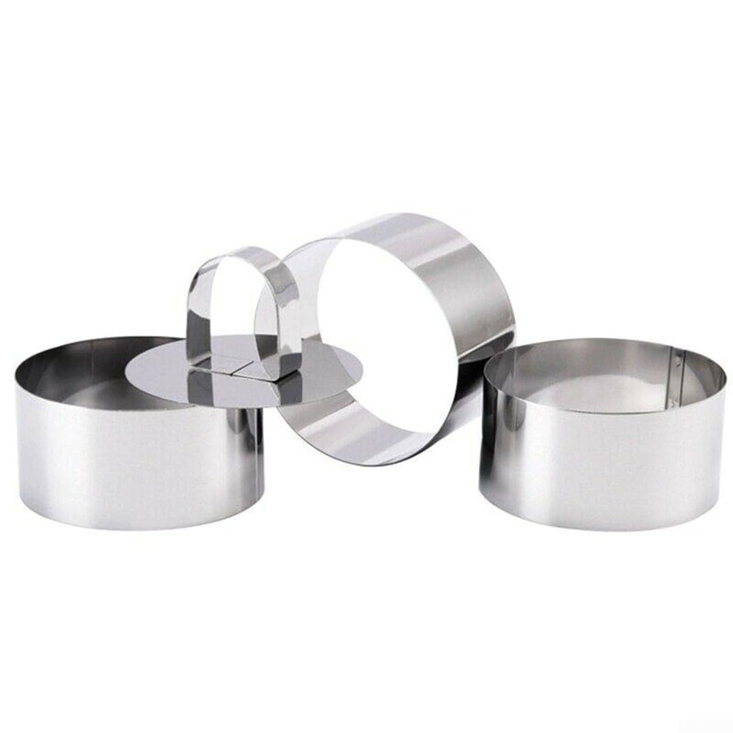 Stainless Steel Cooking Rings Set for Dessert Presentation - 4 Piece Moulds with Food Press for Terrines, Mousses & Cheesecakes - Dishwasher Safe Kitchen Tools 8x8x12cm