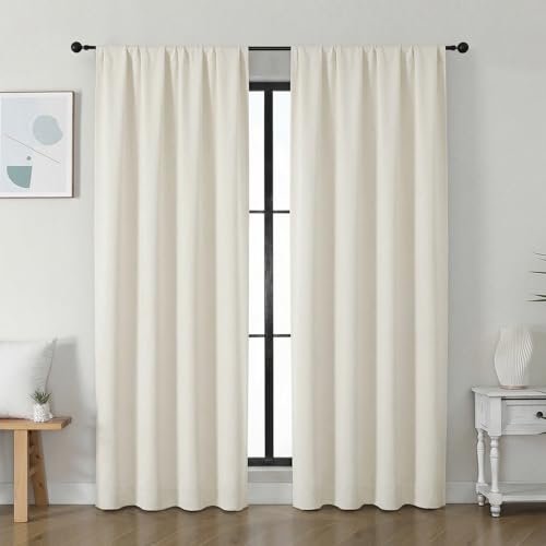 Image of Simplebrand Ava Light Beige Light Filtering Curtains for Bedroom 72 Inch Length 2 Panels Set, Privacy Thermal Insulated Rod Pocket Door Window Curtains for Patio French Door Front Door, W40 x L72 Inch