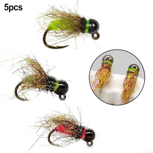 Hasaller 5Pcs Fly Hook Trout Fishing Lures Bead Head Flash Back Prince Nymph Fly Fishing Flies Head European Nymph Fly Hook(16# for PINK) - Image 6