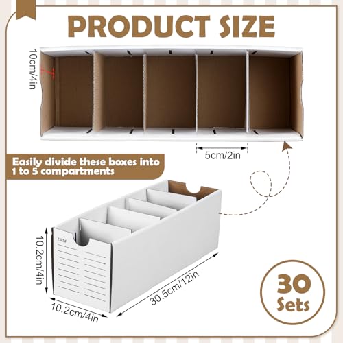 Image of Teenyyou 30 Sets Cardboard Parts Bins Boxes Kraft Cardboard Storage Bins with Dividers for Parts Shelves Stem Project Online Store Inventory Organized(White,12 x 4 x 4 Inches) (Pack of 2)