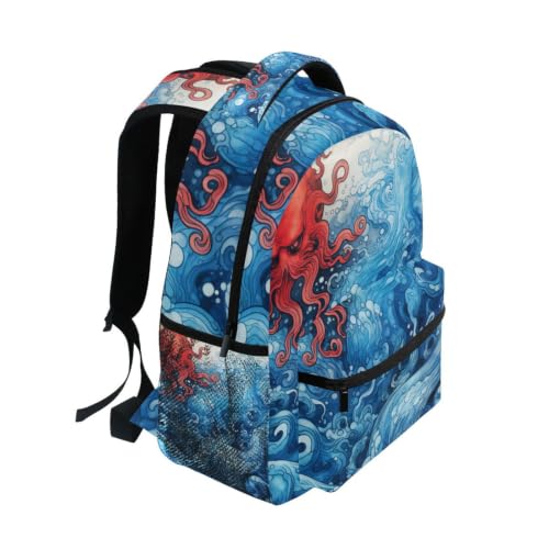 Sac à dos poulpe rouge confortable contre le mal de dos scolaire