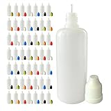 510 Central 60mL LDPE Plastic Thin Tip Dropper Bottles (50 Pack, Multi Color Caps)