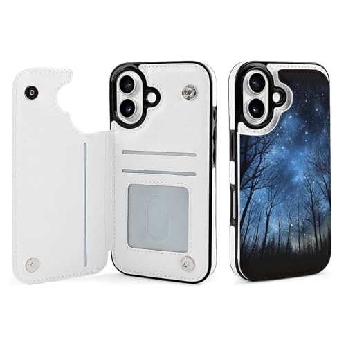 Étui portefeuille iPhone 16 ciel étoilé pour éviter les rayures avec son rabat cartes