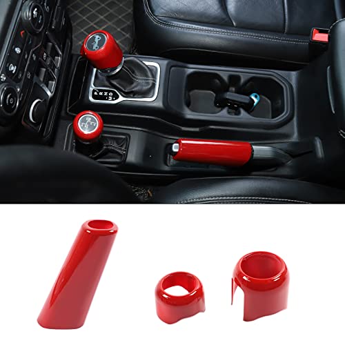 JWWY for Jeep JL Center Console Handbrake Brake Gear Shift Shifter 4WD Gear Knob Stick Panel Trim for 2018-2025+ Jeep Wrangler JL JLU Gladiator JT Interior Accessories ABS Red