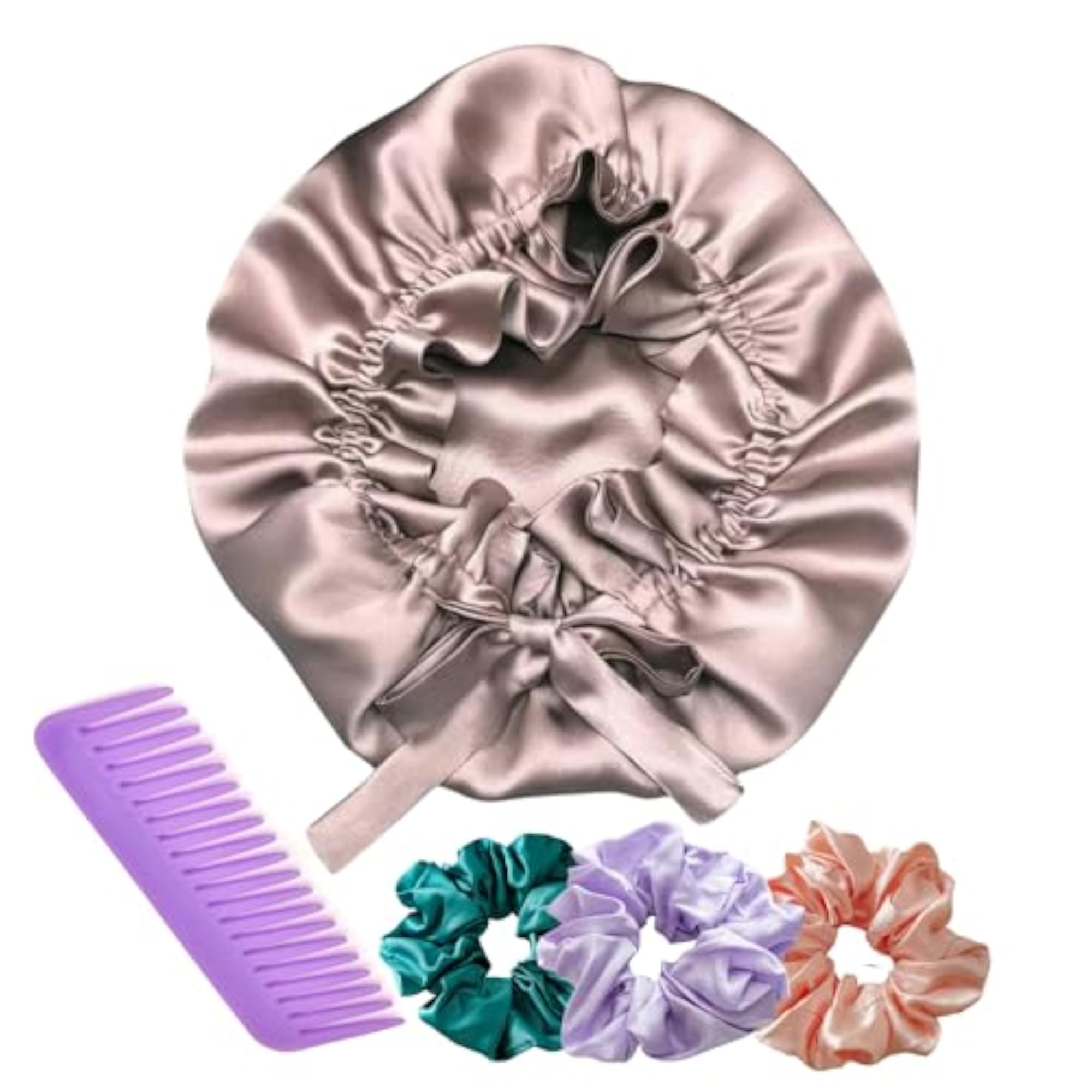Satin Bonnet with 3 Premium Scrunchies and Comb
