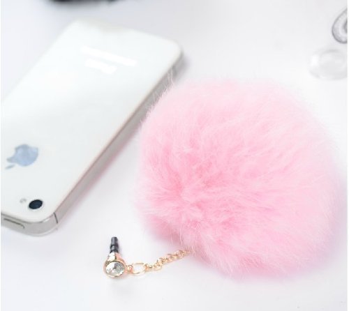 Poposh Pompon Ball Anti Dust Plug Earphone Cap Jack Headphone Port Stopper Caps - pink
