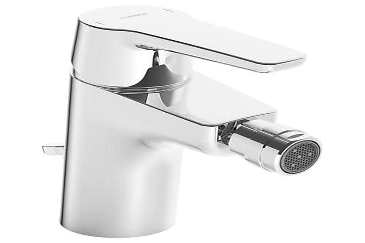 Hansa 51433293 Bidet Armatur/Sitzwaschbecken Batterie HANSAPOLO DN15 | Kugelgelenk-Luftsprudler, Ablaufgarnitur (Metall) und Zugbetätigung | 6 l/min, Ausladung 106 mm, Chrom