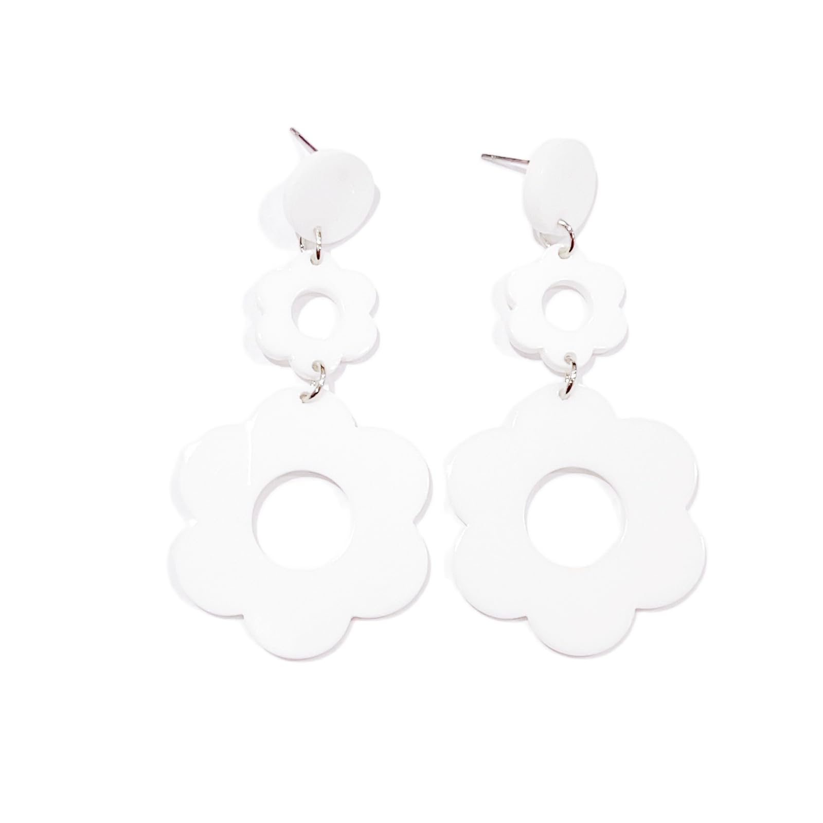 Cute Hollow Flower Dangle Earrings Vintage Resin Flower Daisy Earrings 60S 70S Party Jewelry Mother's Day/Valentien's Day Gift for Women