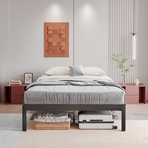 Comasach Queen-Size Bed-Frame With Round Corner And Cylinder-Shaped Leg, 4000 Lbs Heavy Duty Non Slip Metal Bed Frames No Box Spring Needed, 14 Inch Noise Free Mattress Foundation, Black #TOP6
