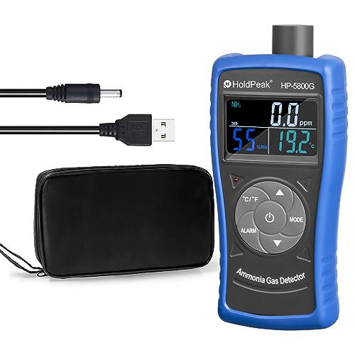HOLDPEAK Ammonia Gas Meter Detector, NH3 Gas Monitor Sensor with Range 0-100 ppm & 0.1ppm Resolution, Portable Air Quality Detector Meter for Farm, Poultry, Pig & Livestock【USB Recharge】