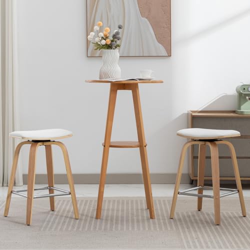 FERFALDER Counter Height Bar Stools Set of 2 - Backless 26" Swivel Counter Stool Wood Bar Stool for Restaurant Kitchen Counter, Beige