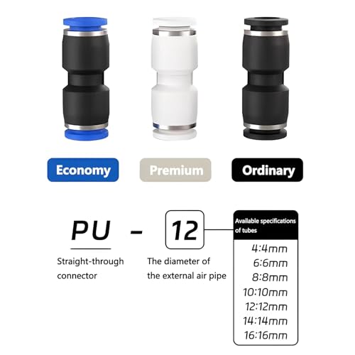 Unión neumática recta PU 12mm con ajuste a presión hermético 5
