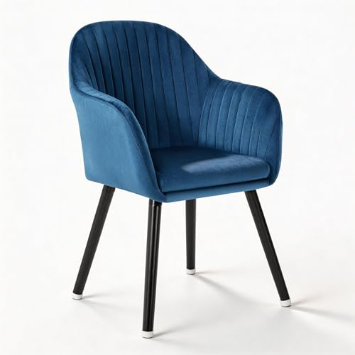 WOLTU Esszimmerstühle 1er Set, für Schlafzimmer Küche Wohnzimmer, Küchenstühle gepolstert mit Armlehne, Massivholzbeinen, Sitzfläche aus Samt, Blau