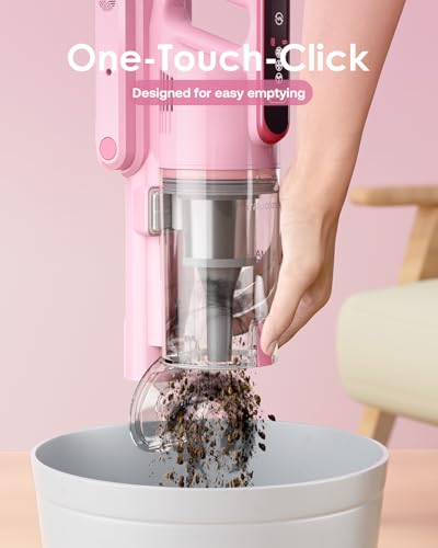 Cordless Vacuum Cleaner, 45Kpa 50 Mins Runtime Self-Standing Stick Vacuum Cleaners for Home, Powerful Suction, Lightweight, LED Touch Screen 8 in 1 Vacuum for Pet Hair, Carpet, Hardwood Floor, Pink
