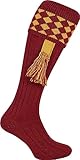 JACK PYKE Harlequin Mens Shooting Socks with Garters – Durable Knee-High Hunting Socks for Country Sports & Outdoor Wear – 30% Wool / 70% Acrylic – Argyle Pattern – UK Size 8–11 - Burgundy/Gold