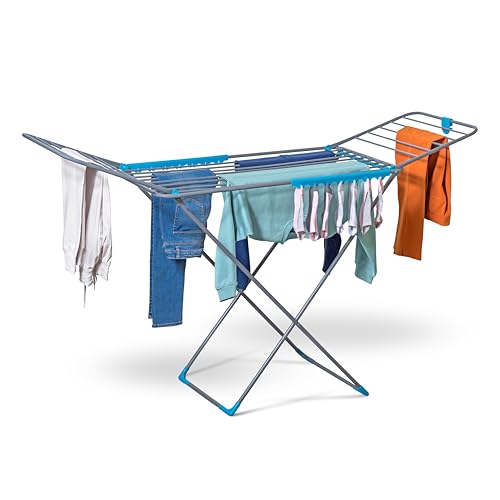 CUQOO Clothes Airer Outdoor with 22 Bars – Stainless Steel Foldable Laundry Rack | Large Adjustable Clothes Hanger for Indoor Outdoor | Space-Saving Portable Indoor Airer | Drying Rack Tower Dryer