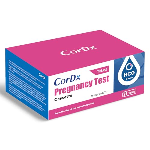 CorDx Early Detection Pregnancy Test Kit, Urine Tests for Easy at Home hCG Level Testing, Tester for Pregnant Women, Clear, Fast and Reliable Result with Over 99% Accuracy, 21 Pack Cassettes
