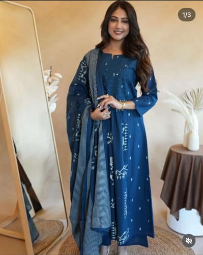 Image of Women's Cotton Embroidered Anarkali Kurti with Pant Set