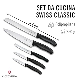 Victorinox Swiss Classic, set coltelli da cucina (5 pezzi) in confezione regalo, con lame in acciaio inox, nero