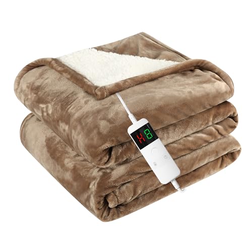 Qieryun Manta calentada con apagado automático, 130 x 180 cm, 10 niveles de calentamiento 8 horas, temporizador automático apagado protección contra sobrecalentamiento (camel, 150 x 180 cm)