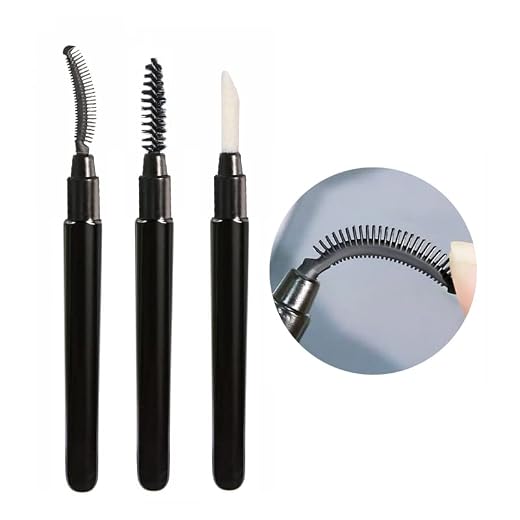 Eyelash Comb + Eyebrow Brush + Lip Brush, Lashes Brush Separator Mascara Brush Eyelashes Definer Lash Separating Silicone Comb Brow Grooming, With Dust Cover, 3 Pcs, Black