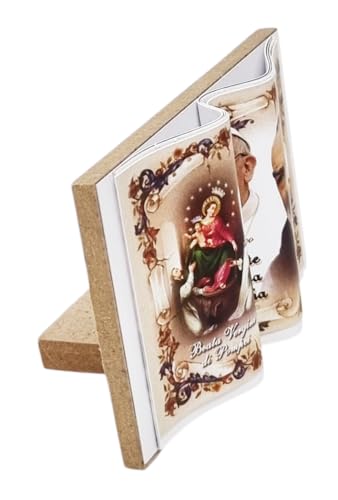 KUSTOM ART Santino Ornament in Form eines Jungfraubuches von Pompeji, Papst Franziskus und St. Pius, Druck auf Holz, 8 x 5 cm