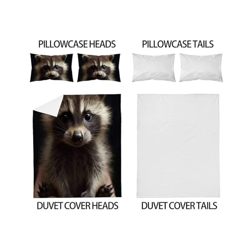 Housse de Couette King Raton Laveur avec 2 Taies d'Oreiller