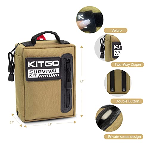 Kitgo Camping Survival Kit First Aid 101 Piece Professional Emergency Survival Gear Tool For Hunting Hiking Outdoor Adventure Fishing Travel Military Tropical Storms (Khaki) #TOP5