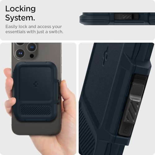 Image of Spigen Lock Fit (Magfit) Magnetic Card Holder up to 6 Cards, Unisex Hardshell Magsafe & Pixelsnap Wallet Case Compatible with iPhone 17 /16 /15 /14 /13 /12 Models, Pixel 10 Series - Metal Slate