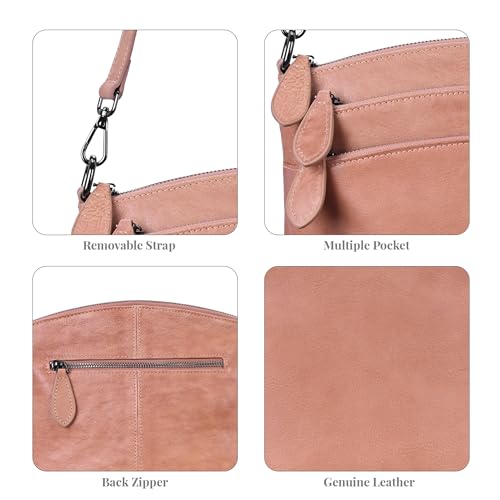 Image of HESHE Crossbody Bags for Women Genuine Leather Purses with Multi-Pockets Vintage Ladies Small Shoulder Satchel Bag