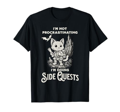 I'm Not Procrastinating I'm Doing Side Quests RPG Gamer Cat T-Shirt