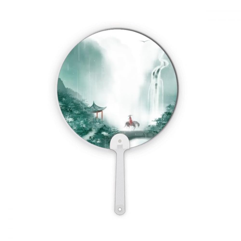 Aquarelle ronde style Mo chinois avec motif Mountain Rain en plastique durable