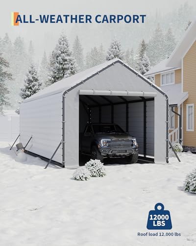 Image of GarveeLife Heavy-Duty PE Enclosure Kit (2-Pack) for Metal Carport - 220gsm Roll-Up Zipper Door Panels for 13x26, 13x21, 13x16 ft, with Ball Bungees, White