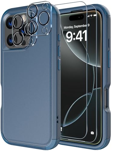 Image of Diverbox for iPhone 16 Pro Case [Shockproof] [Dropproof] [Tempered Glass Screen Protector + Camera Protectors] Heavy Duty Protection Phone Case Cover for Apple iPhone 16 Pro (Blue)