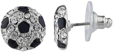 Lux Accessories Kids Girls Black Soccer Futbol F·tbol Pave And Enamel Ball Stud Earrings