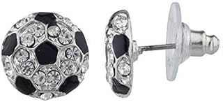 Lux Accessories Kids Girls Black Soccer Futbol F·tbol Pave And Enamel Ball Stud Earrings
