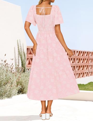 Image of ZESICA Wedding Guest Dresses for Women Summer 2026 Boho Floral Midi Dress Flowy Beach Vacation Graduation Long Dresses