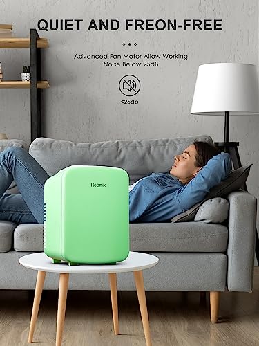 Mini Fridge, 3.7 Liter/6 Can Portable Cooler and Warmer Personal Refrigerator for Skin Care, Cosmetics, Beverage, Food,Great for Bedroom, Office, Car, Freon-Free (Green)