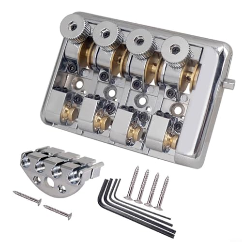 SMZhomeone Travel Bass Bridge Professional Travel Bass Bridge 4 String Headless Bass Roller Saddle Guitar (Silver)