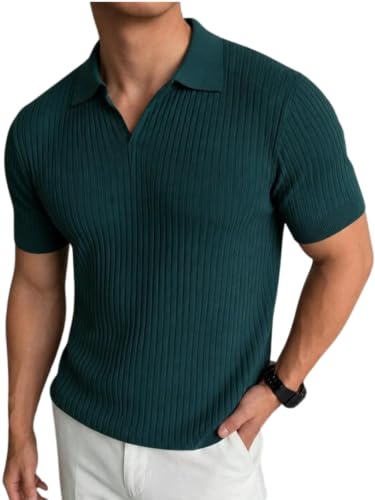 Image of Veirdo Men's Rib Knit Polo T-Shirt in Cotton Fabric, Classic Collar with Modern Fit, Stylish for Casual Wear, Available in Sizes S to 2XL