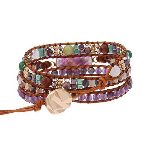 Plumiss Amethyst Stone Wrap Bracelets Natural Stone Beaded Strand Handmade Boho Bracelet For Women #TOP2