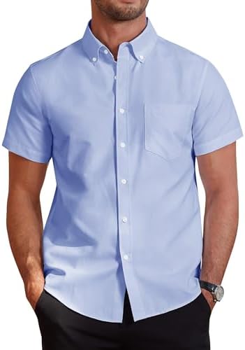 J.VER Hemd Herren Kurzarm Freizeit Business Oxford Baumwollhemd Mit Tasche | Sommerhemd, Regular Fit, Kurzarmhemd, Button Down, Atmungsaktiv, Shirt, Klassisch, Für Urlaub Hochzeit