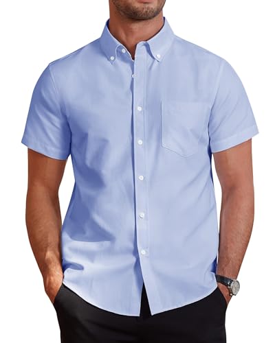 J.VER Hemd Herren Kurzarm Oxford Sommerhemd Freizeithemd Strandhemd Casual Oberteil Button Down Männer Basic Büro Shirts,Hellblau,2XL