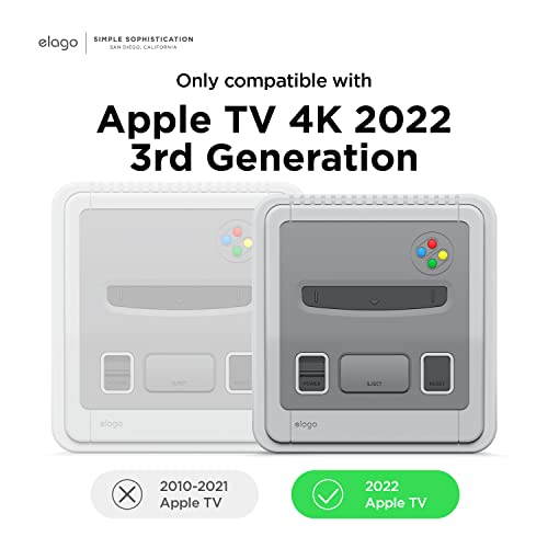elago Etui T4 kompatybilne tylko z Apple TV 4K 3. generacji 2022 (HD) – z wycięciem na czujnik podczerwieni i wycięciem LED (nie pasuje do modeli z 2021 r.) (jasnoszare)