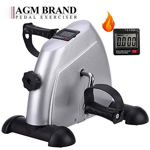 AGM Pedaleador, Pedales Estaticos, Mini Bicicleta Estáticas, Máquinas de Piernas, Ejercitador de Pedal para Entrenamiento de Brazos y Piernas, Pedaleador LCD Pantalla y Resistencia Ajustable (Gris)