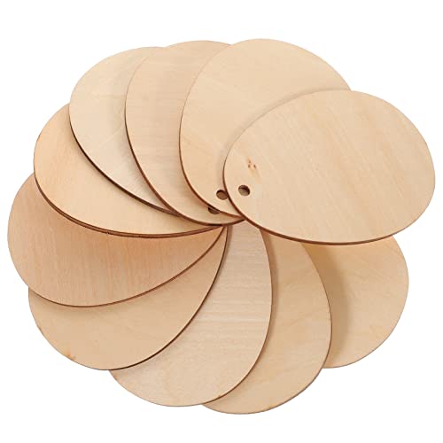 FOMIYES 60mm Oval Wooden Pieces Egg Shaped Unfinished Christmas Wooden Tags Embellishments Round Wood Discs Cutouts Dangle Earring Blanks Wooden Circles With Holes for DIY Gift Jewelry Making 10PCS