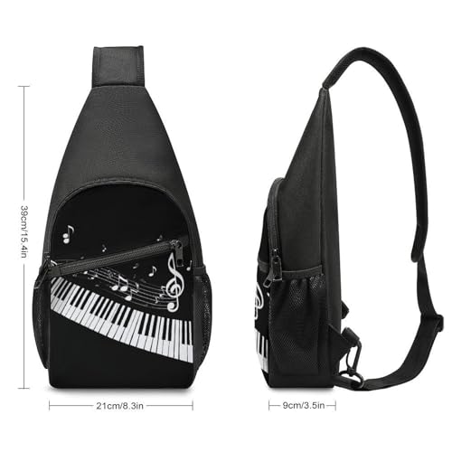 Versatile Unisex Musical Notes Black White Piano Keys Crossbody Bag, 15.4×8.3×3.5 Inch Chest Pack with Breathable Shoulder Strap and Mesh Side Pockets, Portable Sling Backpack2