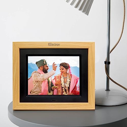 Image of XElectron 8 inch IPS LED Digital Photo Frame with Wide View HD Display, Auto-Rotate, Play Photos, Videos, Music and Slideshow with SD Card, USB Ports (Wooden)