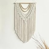 guzhiou Macrame Wall Hanging Boho Geometric Woven Tapestry Cotton Handmade Bohemian Art Decor with Wood Bead Wall Decor for Bedroom Living Room Apartment Nursery 31.5' L x 17' W (Wood bead-B)